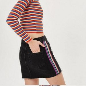 Topshop Moto Denim Raw Hem Rainbow Stripe Skirt